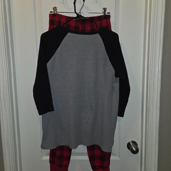 Merry Christmas" Plaid Tree PJ Set | Thermal Raglan Top & Fleece Pants | Size L - Picture 3 of 9